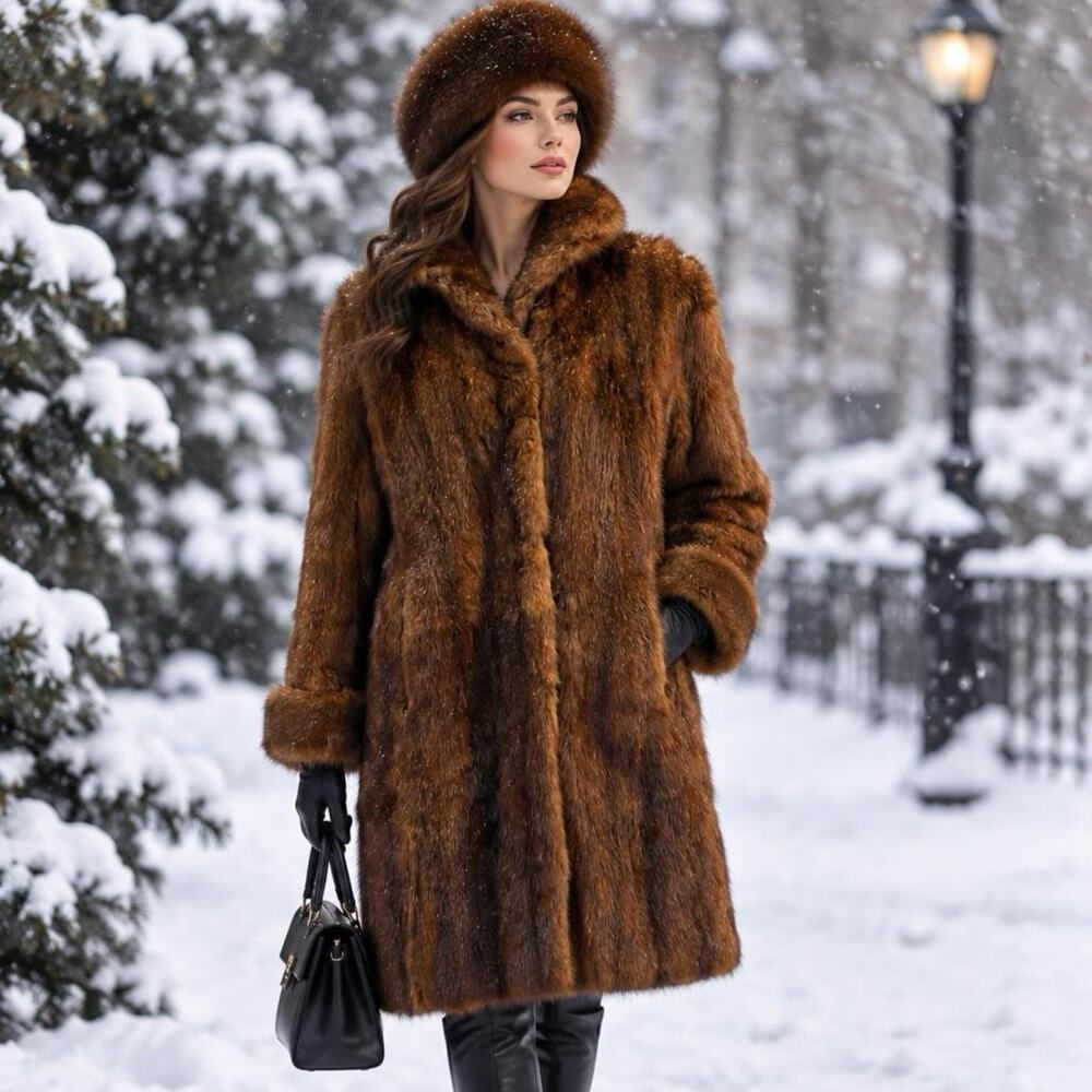 Vintage RMS Real Fur Penny Land Coat Women/Unisex Size L/XL Gold Brown Rich Cozy